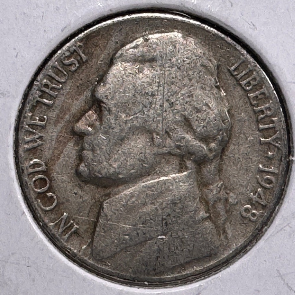 1948 D Jefferson Nickel United States Five Cents Denver Mint Vintage Coin 0298